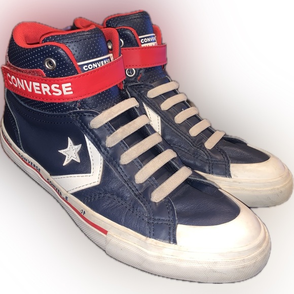 Converse Kids Youth Pro Blaze High-Top Flat Leather Sneakers Navy Blue Red 5 - Picture 1 of 11